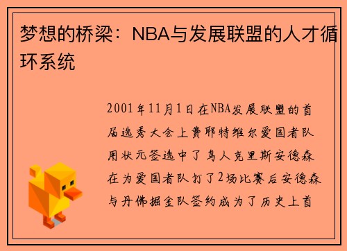 梦想的桥梁：NBA与发展联盟的人才循环系统